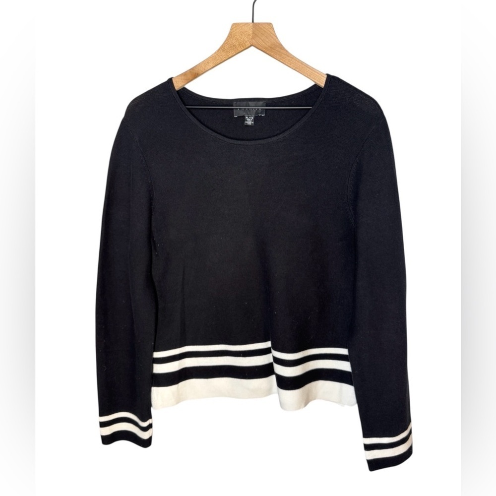 Premise Women’s Black White Striped Hem Boxy 100% Cotton Sweater Sz XL